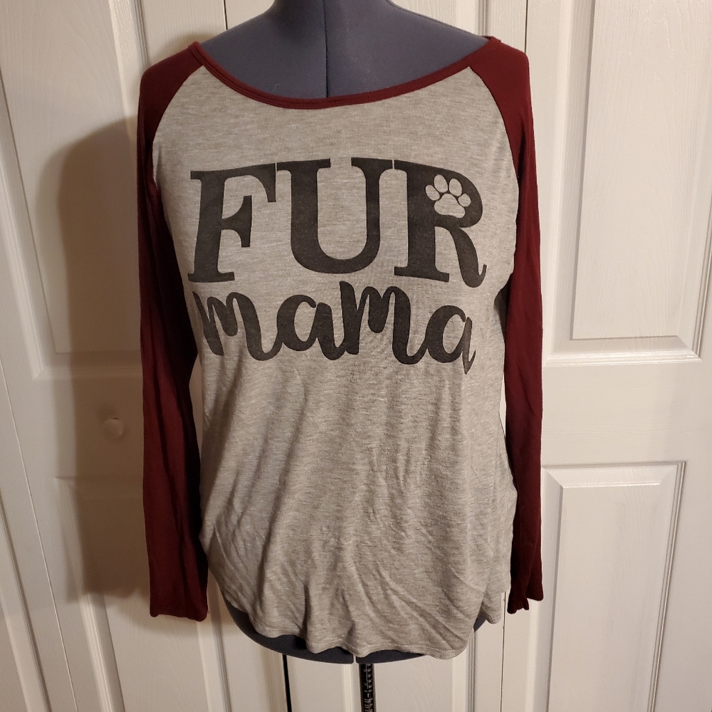 Gray and red long sleeved fur mama shirt